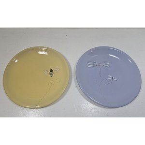 Set Of 2 Garden Ridge Pottery Plates 8 1/2" round Bee Yellow Dragonfly Purple